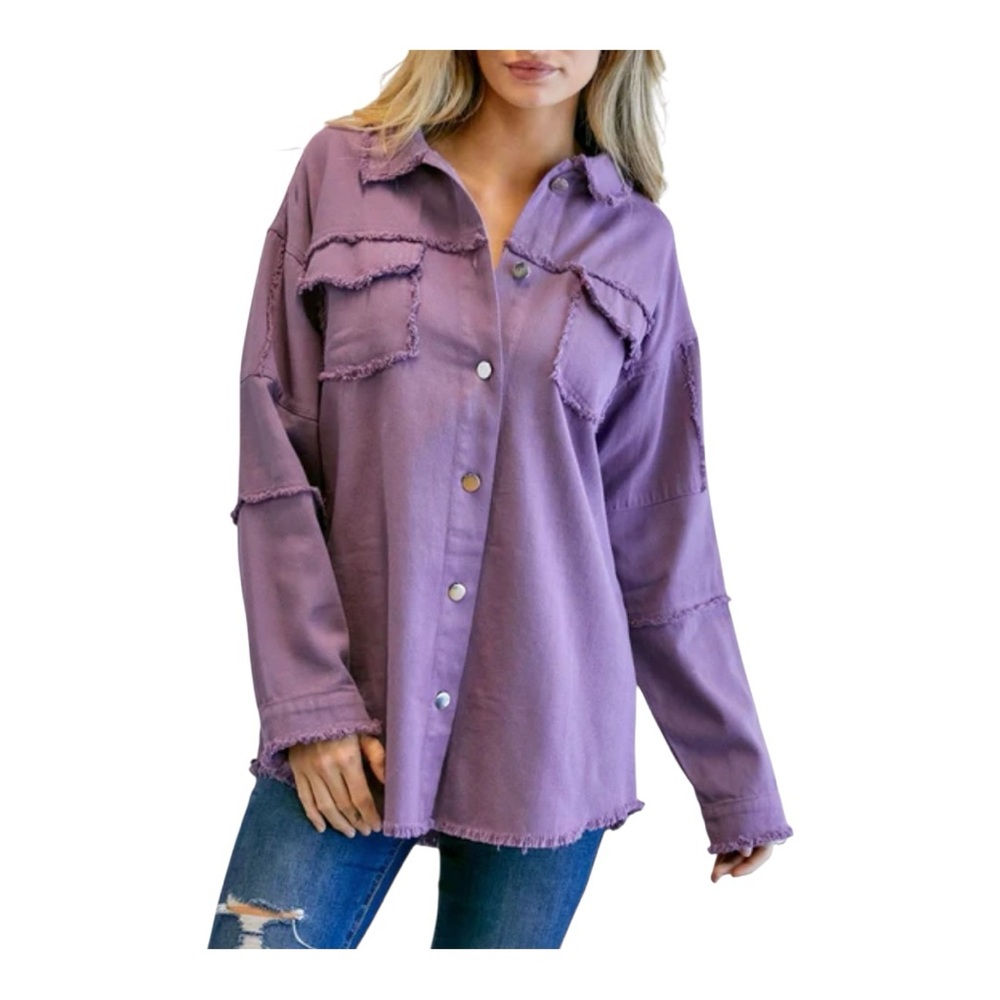 0636. J.NNA JEAN JACKET LAVENDER IN COLOR WITH “ROCK AND ROLL”‎ LETTER JACKET